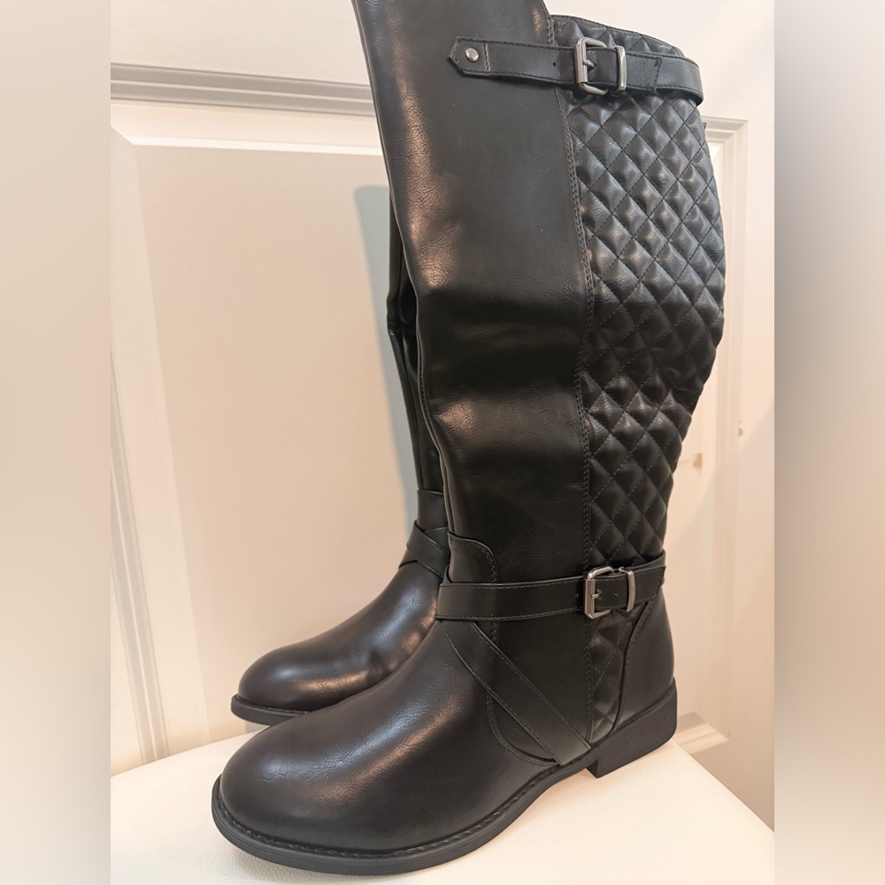 Black Quilted Knee-High Boots